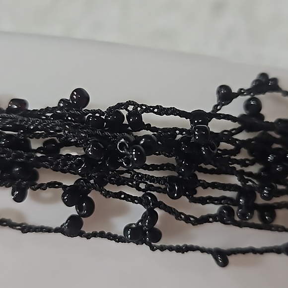 Long Black Threaded and Beaded Necklace - Picture 3 of 7